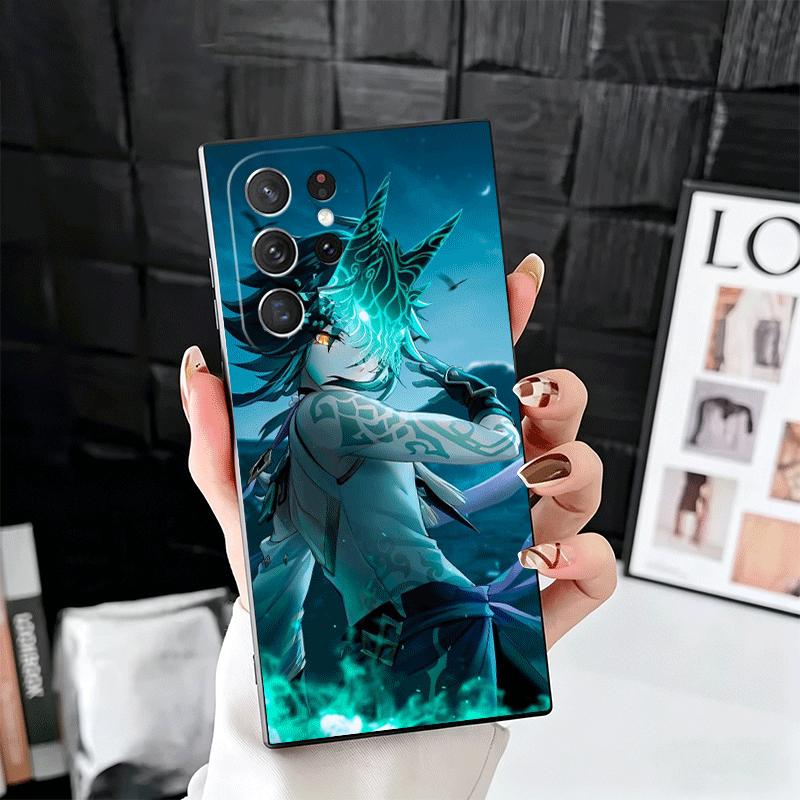 Genshin Impact Xiao Weiche Handyhülle für Samsung Galaxy S26 S25 Edge S24 Ultra S23 Plus S22 S21 FE S20 Schwarze Rückseite