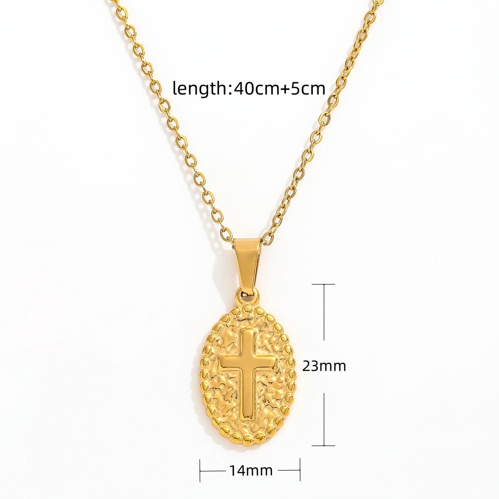 Fenny 18K Gold Plated Waterproof&No Fade Fashion Retro Cross Oval Angel Elephant Pendant Stainless Steel Necklace 40+5cm