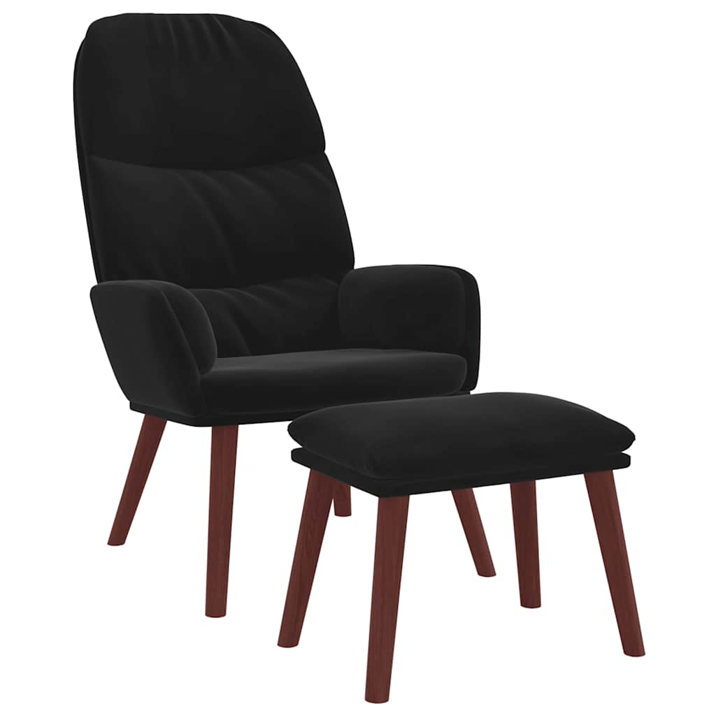 Black Velvet Relaxation Armchair with Footstool