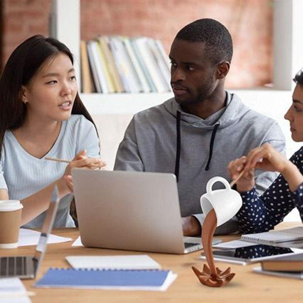 3D Coffee Cup Ornaments Resin Craft Suspended Cup Sculpture Floating Spilling Coffee Cup  Desktop