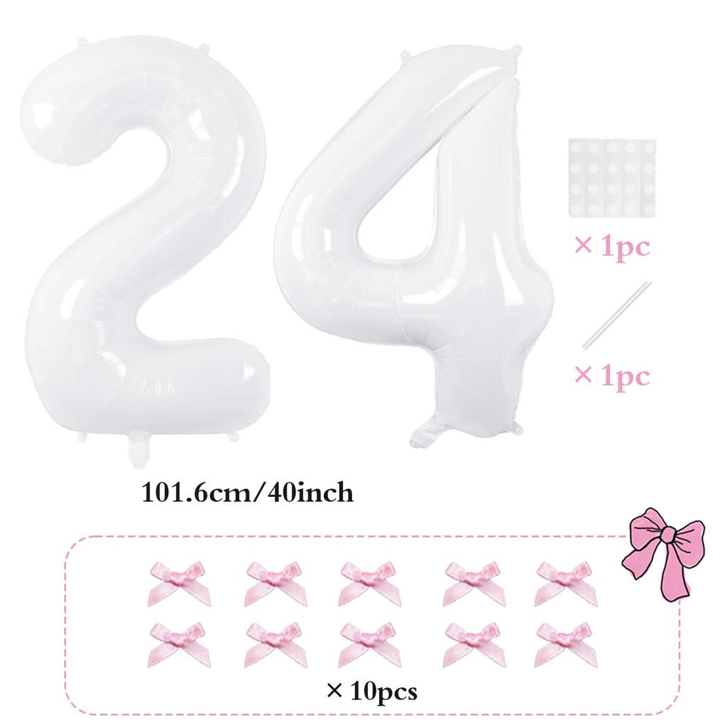 2pcs101.6cm Pink Bow Decoration White Digital Balloon for Birthday Anniversary Wedding Graduation Season New Year Decoration