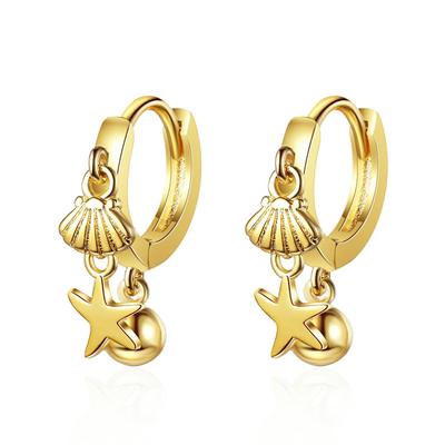 Niedliche Muschel-Stern-Ohrringe für Damen, Schmuck, trendige Silber-925-Creolen, weibliche Party-Accessoires, goldene Ohrringe für den Geburtstag der Dame
