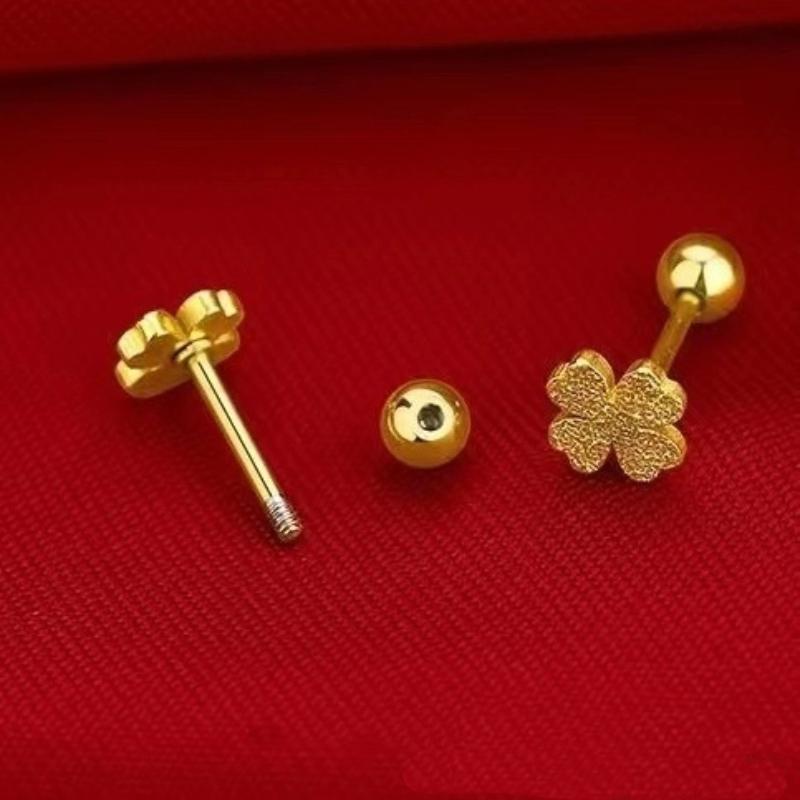 2 Stück Edelstahl Mattiertes Vierblättriges Kleeblatt Ohrstecker für Damen Hypoallergen Schraubverschluss Knorpel Helix Ohrringe Geschenk