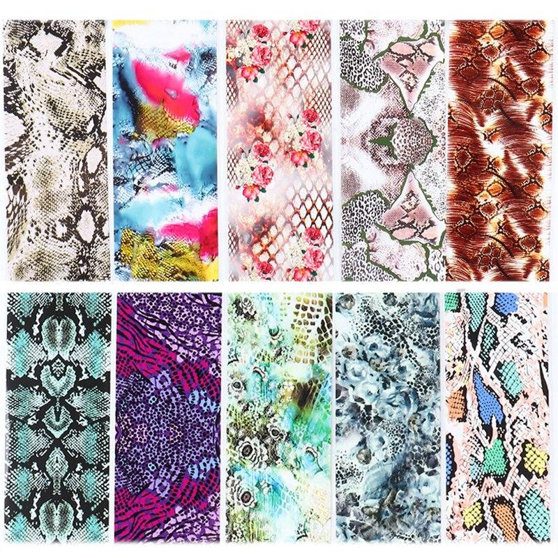 10ks/sada Fólie na nehty Květinová krajka Leopard Mramor Samolepky na nehty Obtisky Starry Sky Paper Nail Art Dekorace