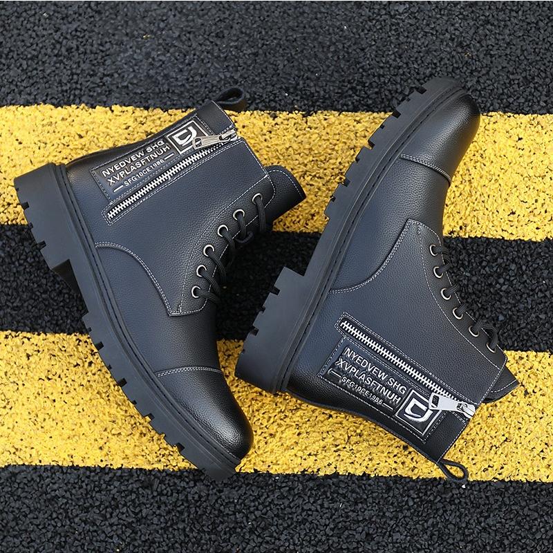 Fashion Autumn Winter Cow Leather Boots for Men Fashion Casual Soft Sole Platform Shoes Male Designer Retro Black Zipper Work Boots Men