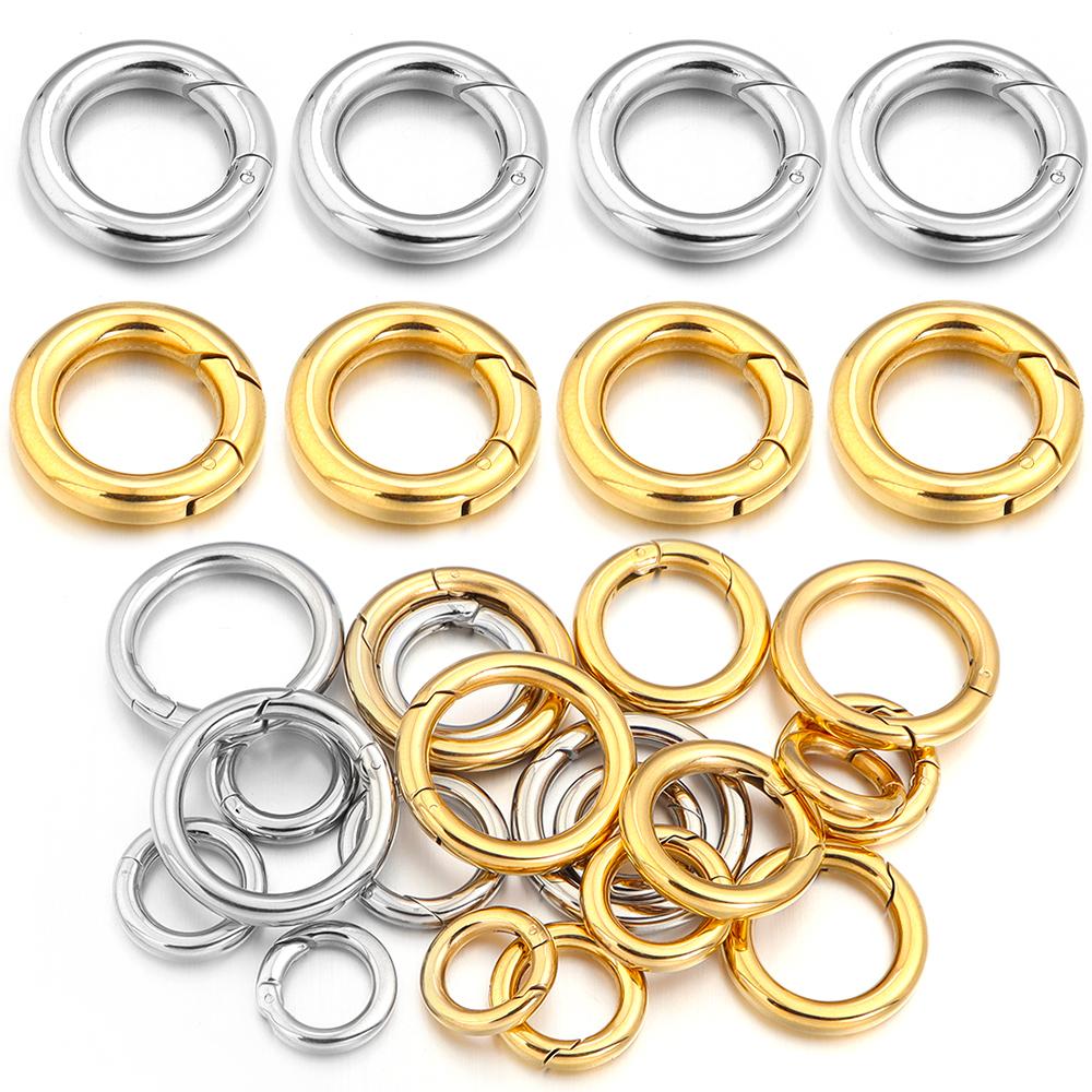 1Pc 16/18/20/24/28mm Stainless Steel O Ring Spring Clasps Round Snap Carabiner Hook Buckle Connector DIY Keychain Jewelry Making
