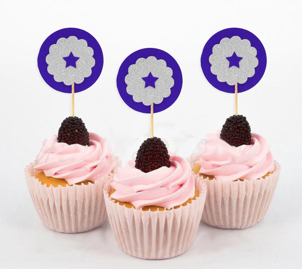 Darling Souvenir | Toppers de cupcake em formato de estrela com glitter | Decorações de sobremesa para festa de chá de bebê e casamento - Pacote de