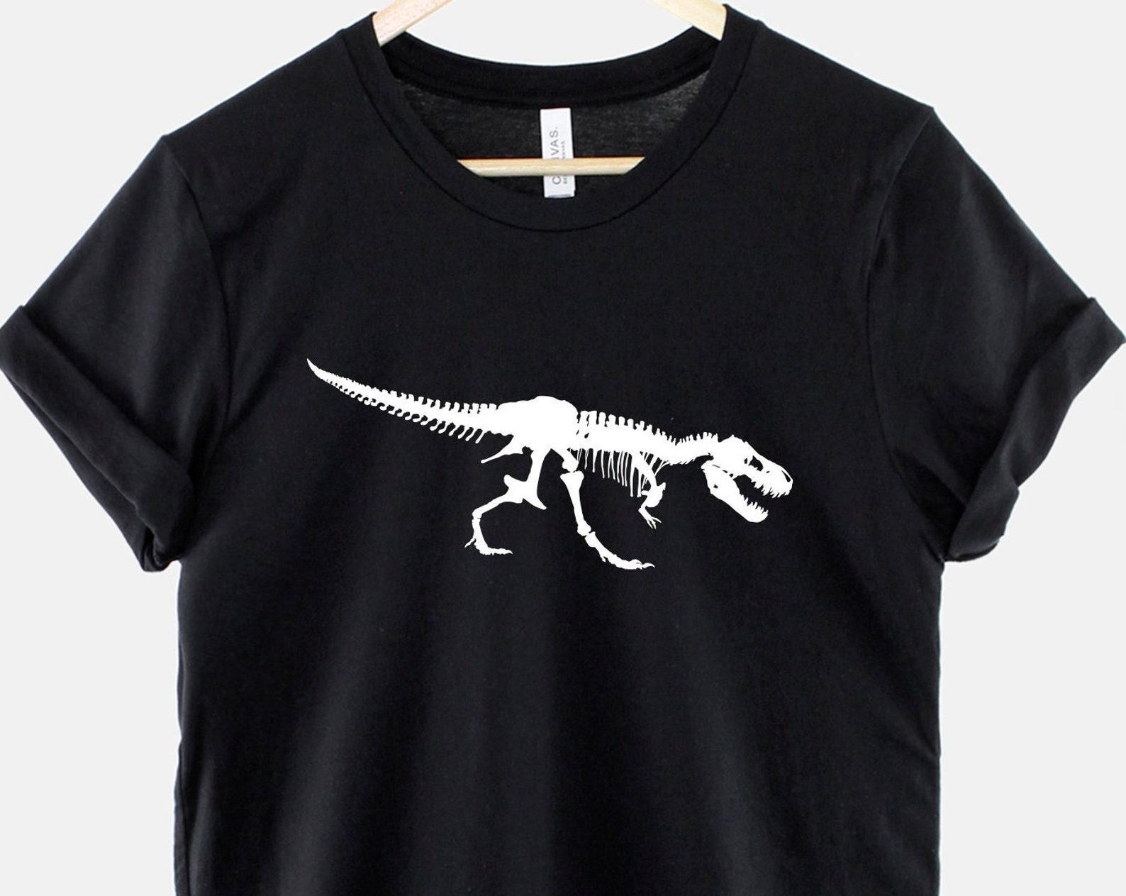 T-Rex Skeleton Shirt - Dinosaur Lover Graphic Tee - Black Skeletal Design, Ring Spun Cotton, Unisex S