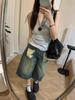 Retro Ripped Denim Shorts for Women Baggy Seven-point Jeans Pants Trend Clothing Y2k Streetwear Summer