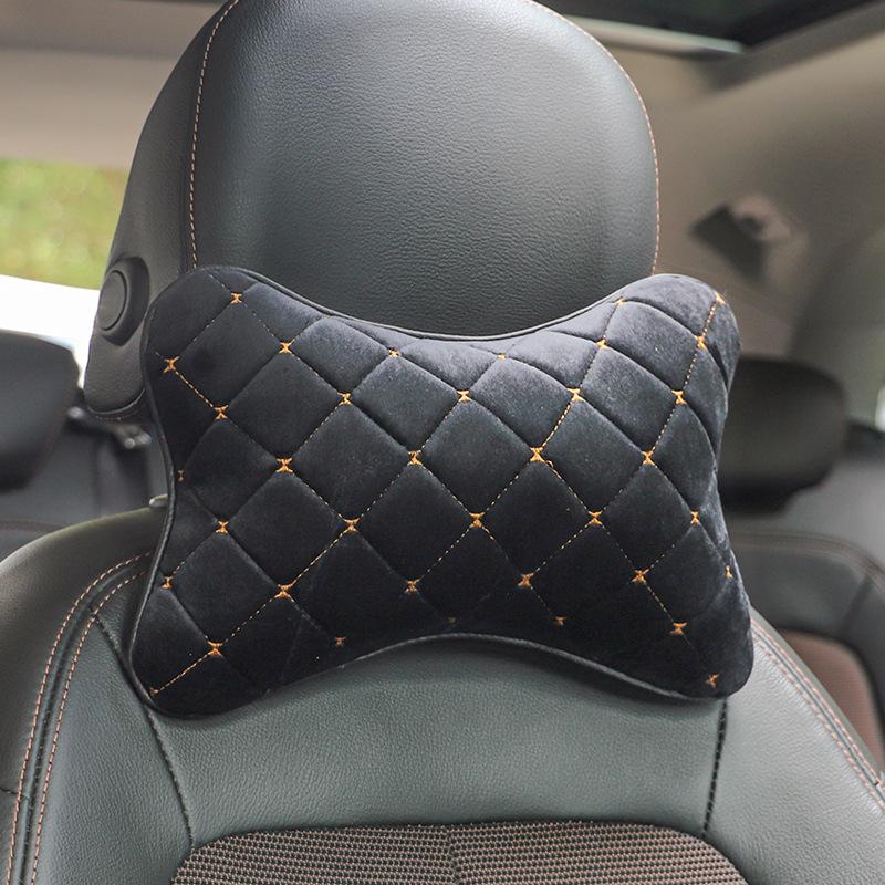 Car Neck Pillow Memory Foam Headrest Cushion with Quilted Stitching Soft Fabric Cover for Vehicle Seat Comfort Support One Size