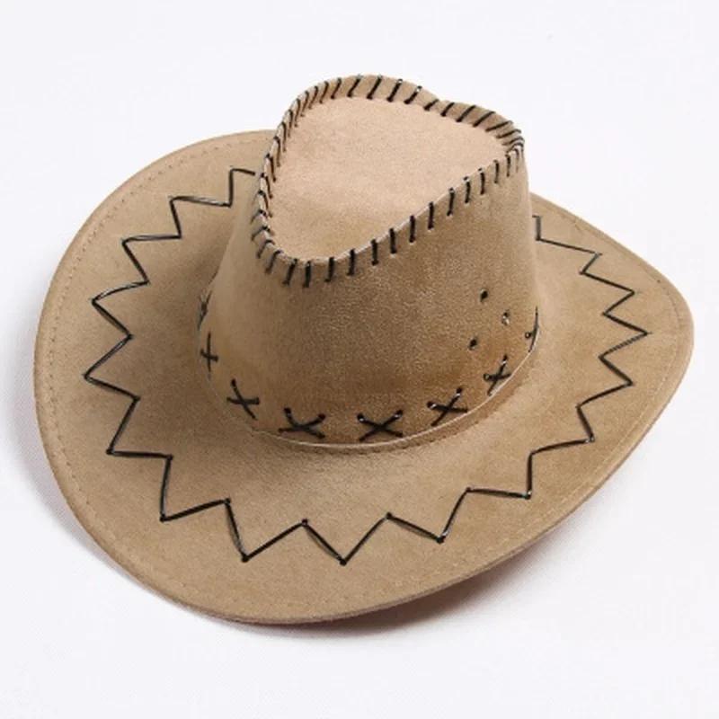 Western Cowboy Style Sun Hats Cowgirls Artificial Suede Wide Brim Leisure Woman Accessories Hats Head Decoration Handsome Hats