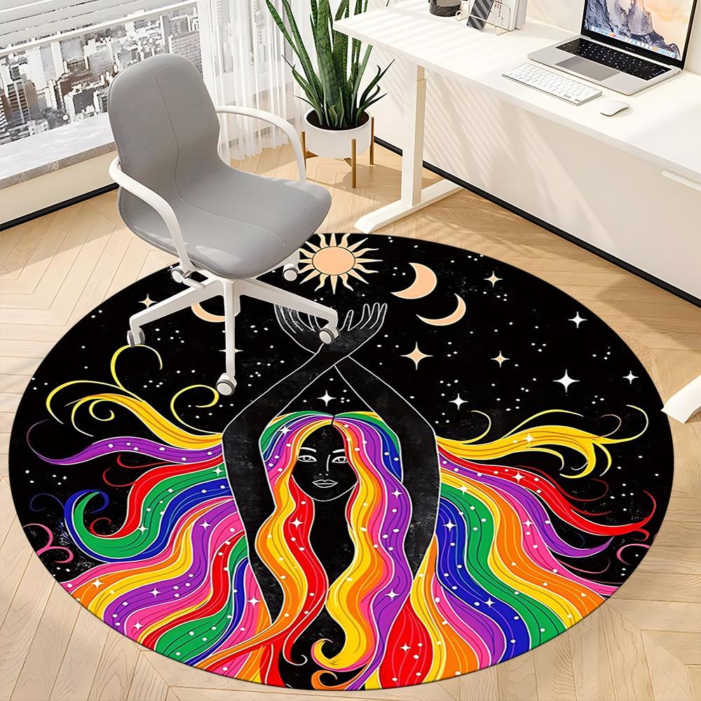 1PC Celestial Balance Office Round Rug, Non Slip, Soft and Durable Office Rug for Interior Decoration, Perfect for Office