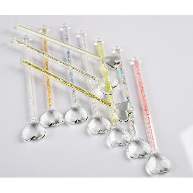 

Стеклянные палочки для коктейлей в форме сердца с блестящими стразами и кристаллами, мешалки для кофе, напитков, горячего шоколада, молока, эспрессо синий