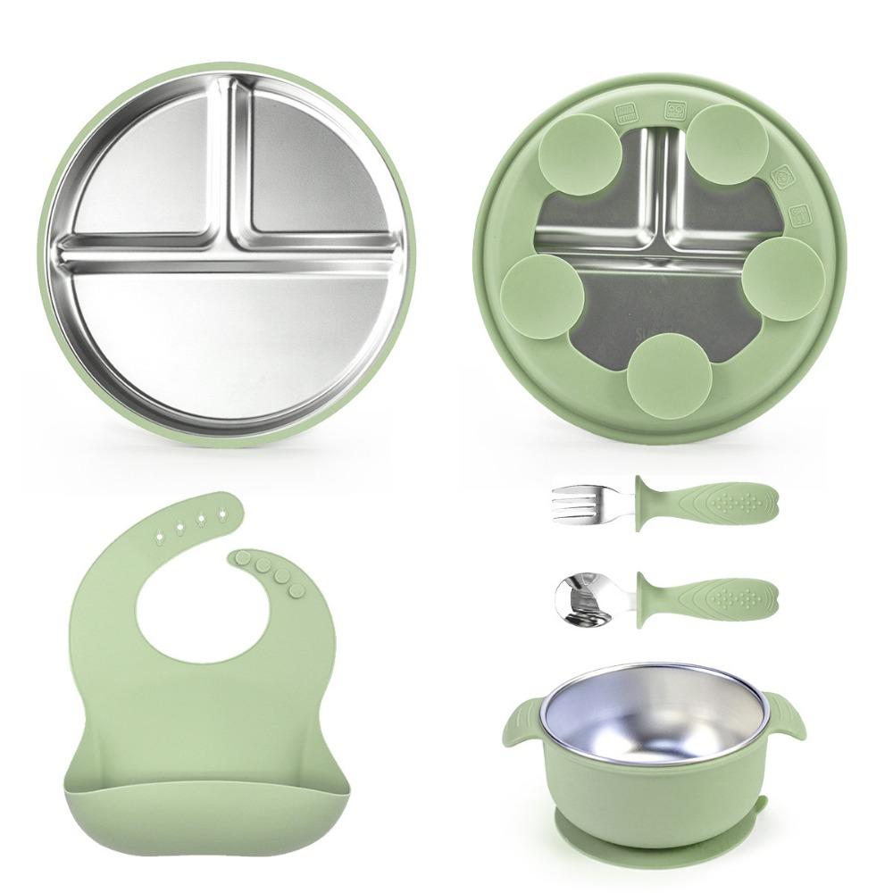 Compartment Plate Baby Feeding Set Divided Suction Cup Plates Newborn Items зелёный