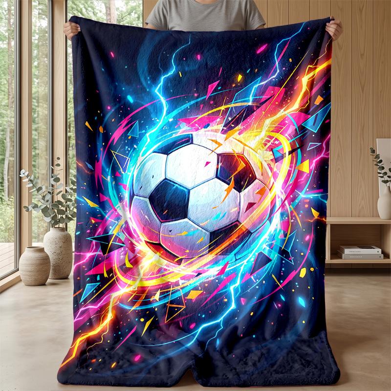 Energetic Soccer Ball Art Theme Blanket Lightweight Warm Flannel Blanket Decorative Throw Blanket for Home Decoration