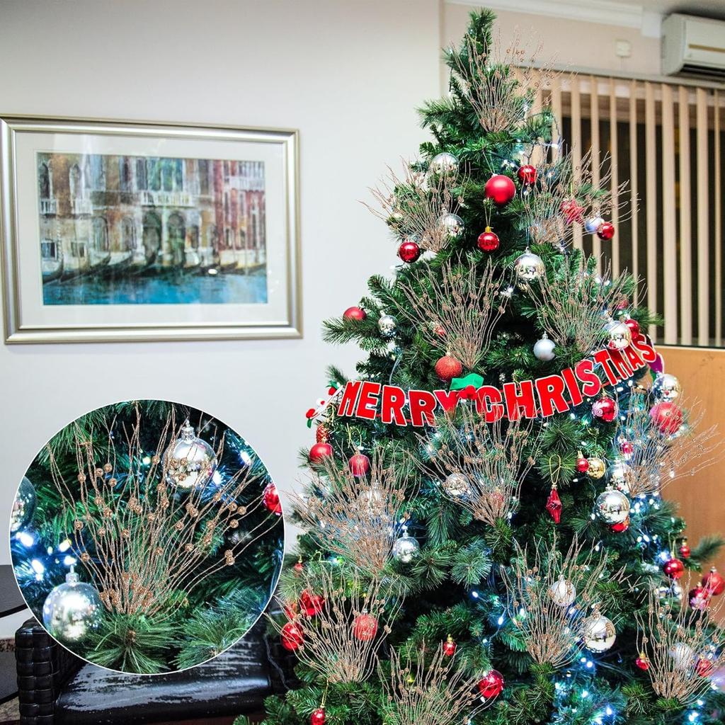 2Pcs Christmas Decoration Artificial Flowers Glitter Berrie Christmas Tree Ornaments for Home Decor New Year 2026 Party Supplies