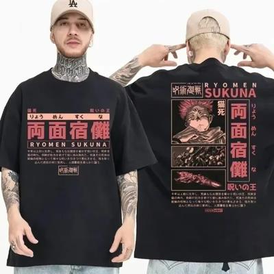 T-shirt Anime Japonais Jujutsu Kaisen Manga Ryomen Sukuna Manches Courtes T-shirts Coton Surdimensionné Décontracté T-shirt Homme
