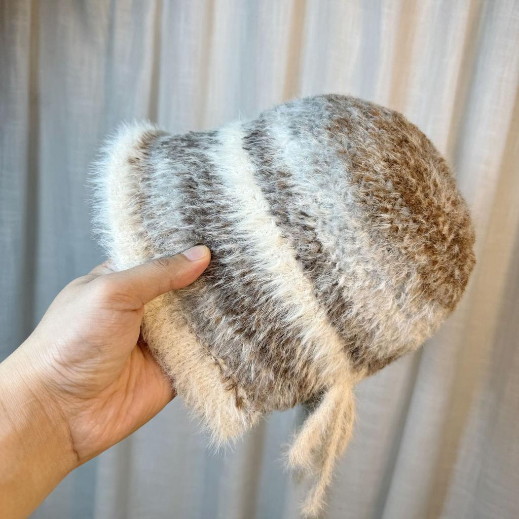 Autumn and Winter Contrasting Colors After Split Bow Basin Hat Women's Knitted Hat Bucket Hat