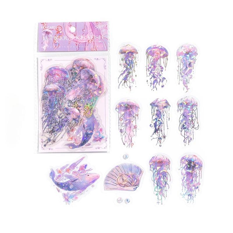 20pcs/pack Vintage Colorful Sparkling Jellyfish Sticker Bag Creative Stereoscopic Handbook Material Stationery