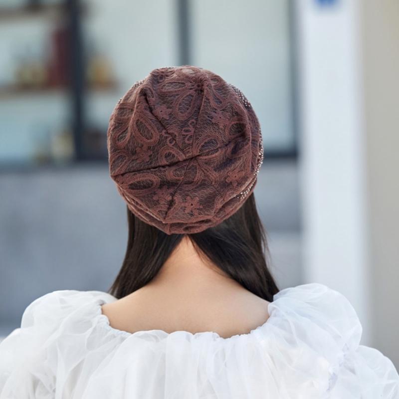 Breathable Crochet Brimless Hat for Spring and Autumn Comfortable Polyester Fabric Skull Hat for Women Daily Outfit