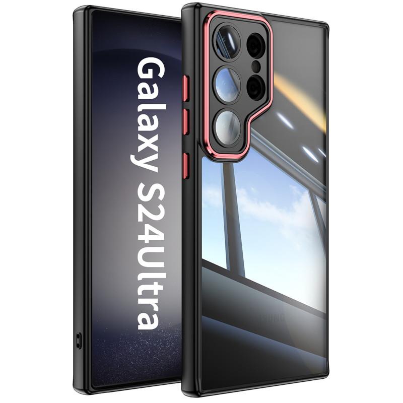 For Samsung Galaxy S24 S23 FE Plus Ultra Metal Armor Back Transparent Tempering Shell Full Cover With Lens Film Super Anti-drop Case Protector