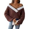 Autumn and Winter Sweater, Women's Clothing, Contrasting Color Splicing, Large V-neck Design, Loose Woven Sweater, Sweater, Pullover Sweater