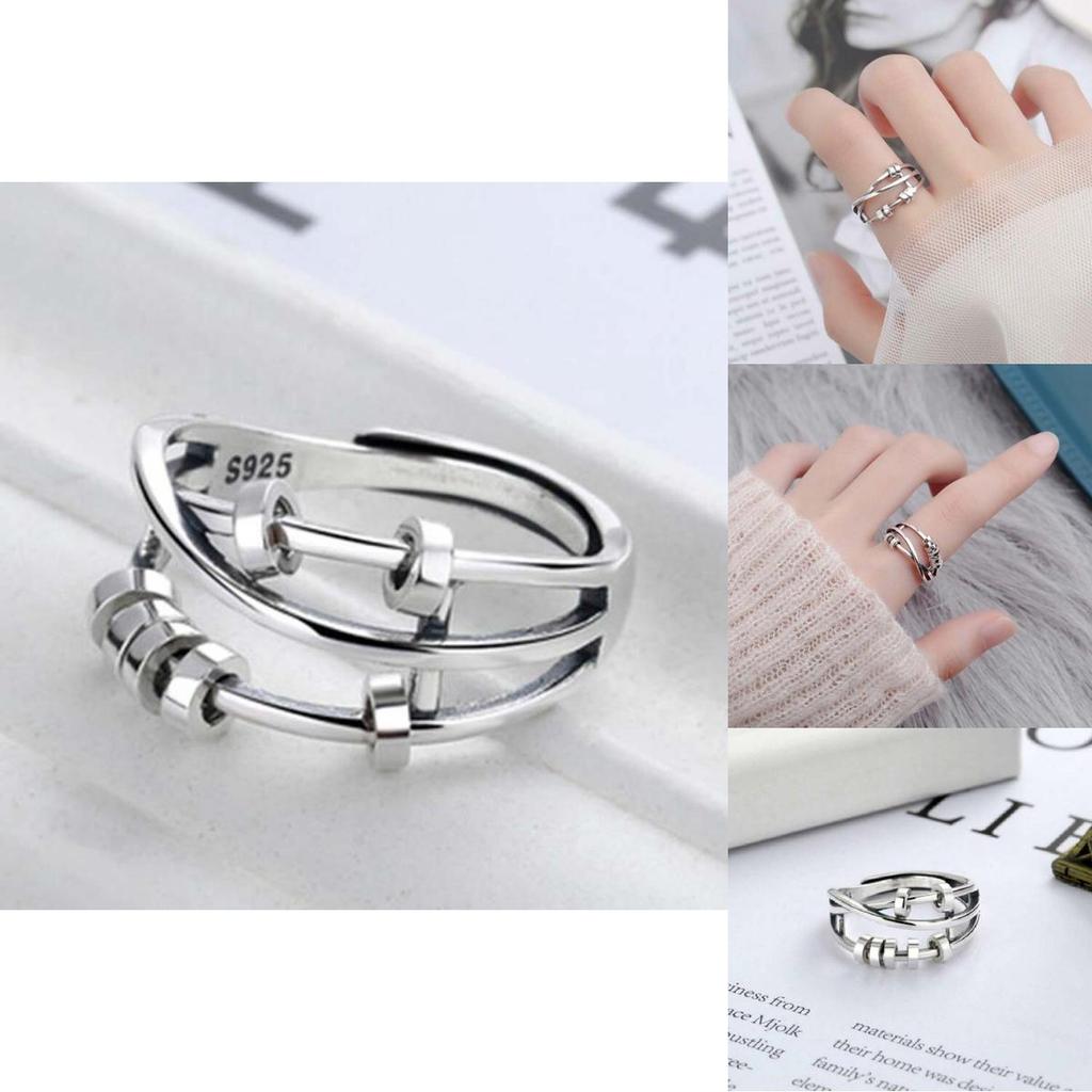 Multi-ring Rotating S925 Tai Silver Index Ring Flower Pattern Lucky Charm Korean Style Fashionable Gift For Friends Trendy Hand Jewelry