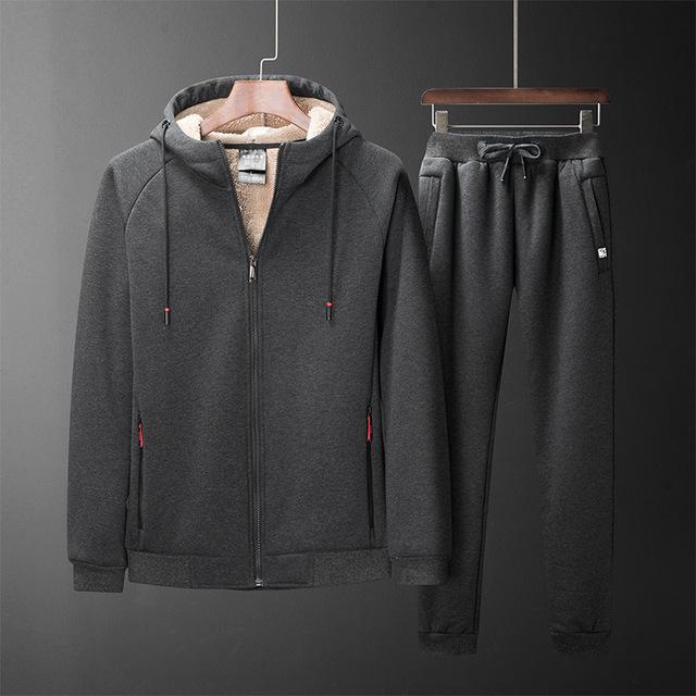 Men Cotton Winter Sporting Hooded Jacket Sweatshirt+Pants Sweatsuits 2PCS Tracksuit Men Clothes