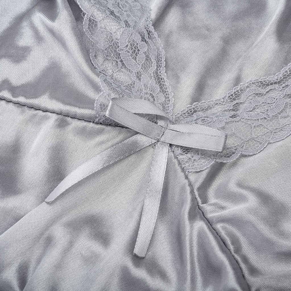 Women Sexy Plus Size Contrast Lace  With Thong Nightdress Bowknot Lingerie