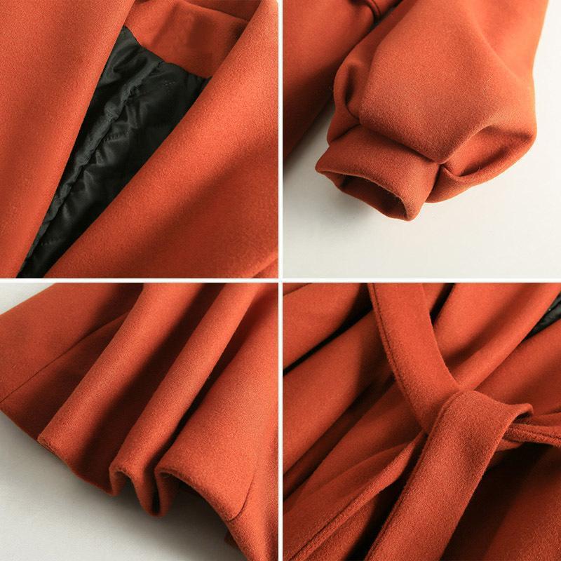 Petit Manteau Trench en Laine Style Coréen pour Femme avec Manches Lanternes - Longueur Moyenne pour Automne/Hiver