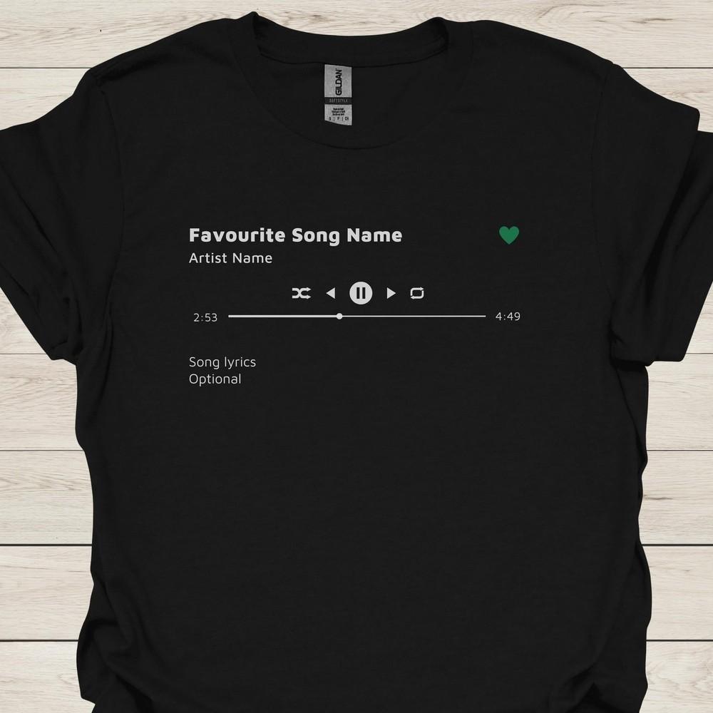 26 Персонализированная футболка с текстом песни - Дизайн Музыкального плеера на заказ, Добавьте вашу любимую Унисекс футболку XXXXL