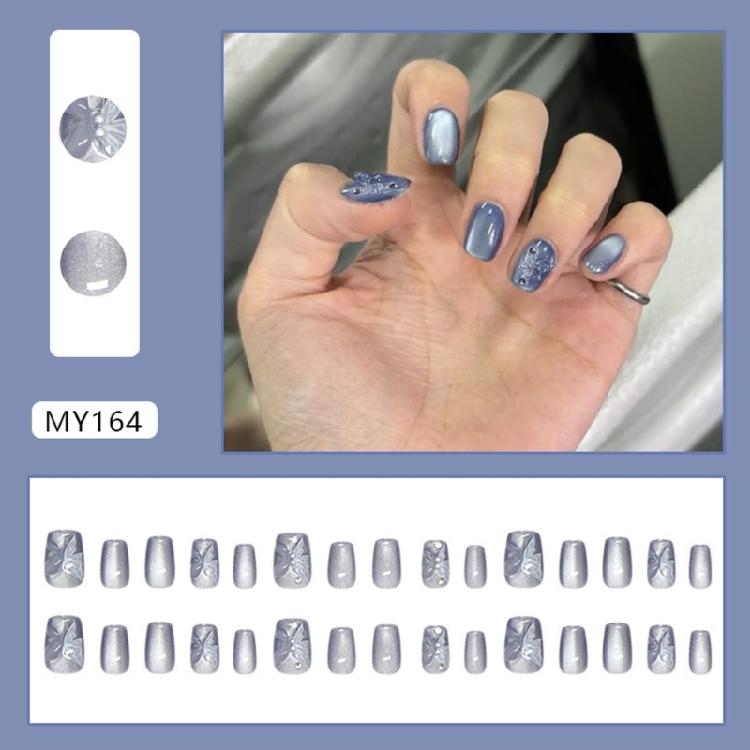 30 Pcs 3D Butterfly Stick On Nail Glossy Full Cover False Nail Reusable Press On Nail Cats Eye Artificial Nail