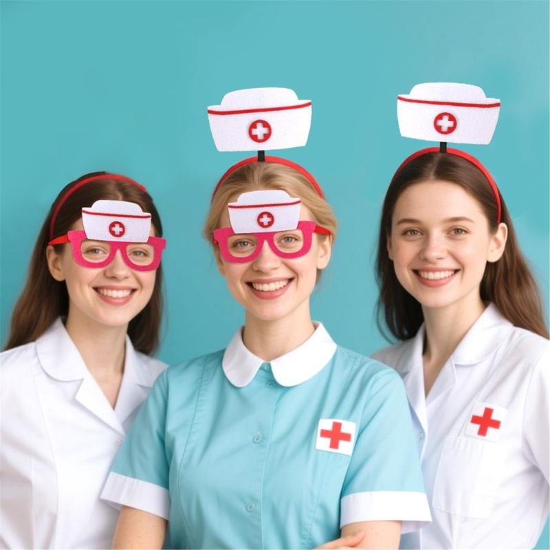 Nurse Costume Accessories Nurse Caps Glasses Nurse Headband Party Eyewear for Nurse Graduation Party Halloween Cosplay