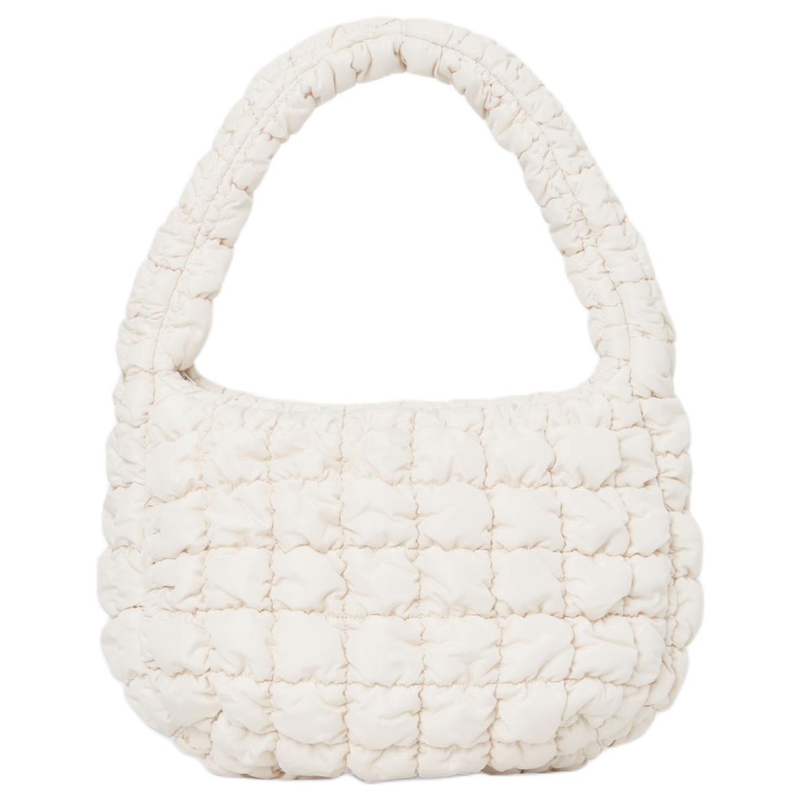 COS Quilted Design Top Zipper Closure Polyester Cloud Bag Mini Women Shoulder Bags Off-White 0973537053 Ecru,Mini