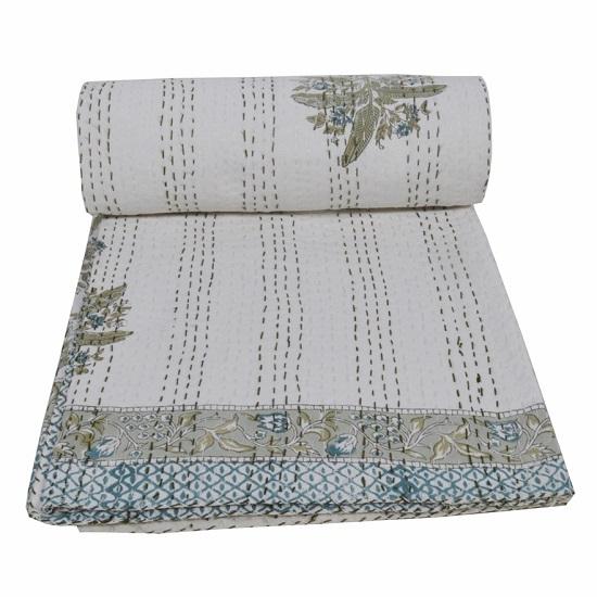 

Kantha Quilt Индийское одеяло ручной работы Покрывало Хлопчатобумажная ткань BOHEMIAN boho одеяло постельные принадлежности покрывала Ручной блочный принт с принтом пальмового дерева Один размер