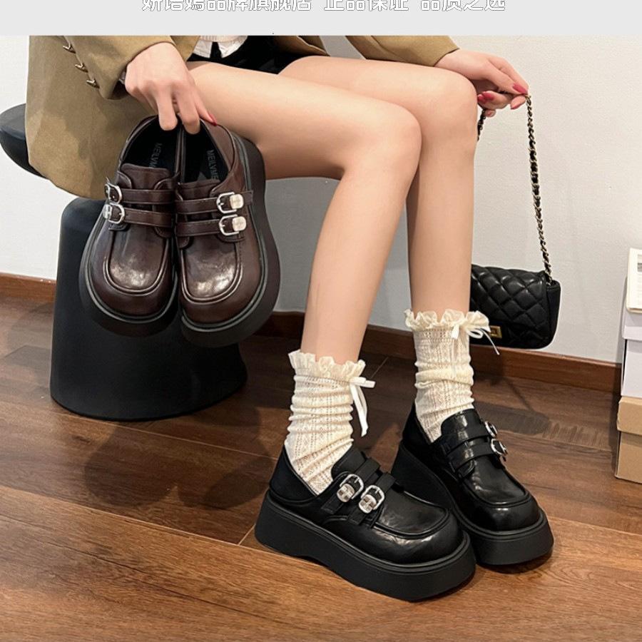 [Uncle Shoes] Muffin Loafers, the New Spring Fashion College Style Increases 2025 Retro Thick-soled Small Leather Shoes for Women