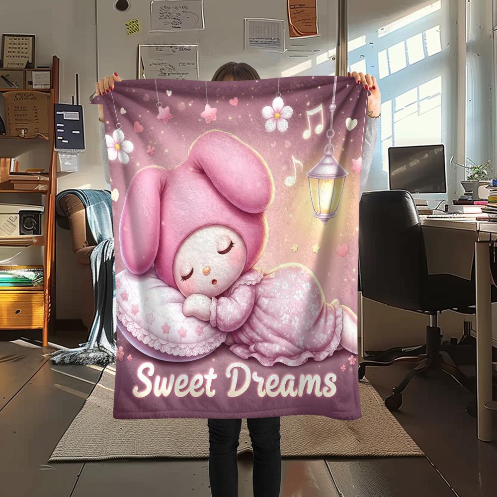 1PC My Melody Print Flannel Blanket, High quality All Seasons, Home Decor, Warmth and Comfort, Perfect for Christmas Gifts