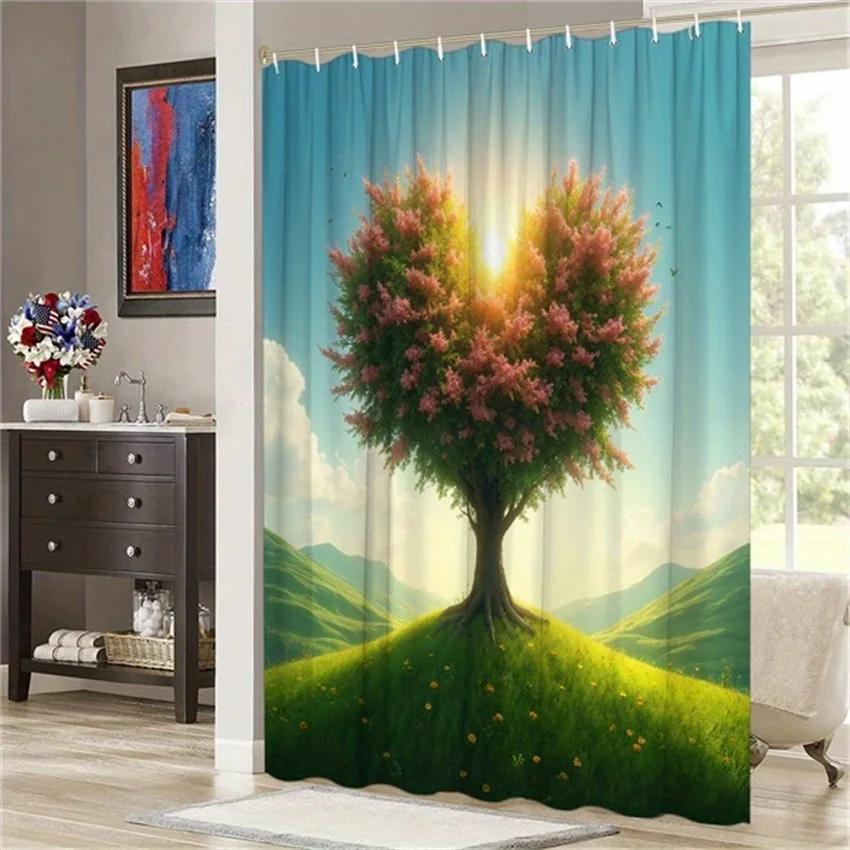 

1Pc Heart Tree Fantasy Shower Curtain - Vivid Colors, Dreamy Design, Polyester, 70.8X70.8 , 12 Hooks, Washable W60H190(CM)-1 Pcs