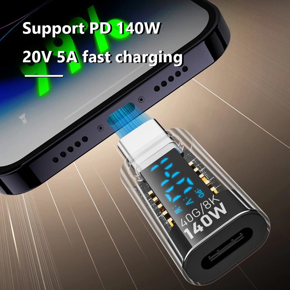 Type C Power Meter Tester PD140W LED Display Fast Charging Cable Adapter USB4.0 40Gbps for iPhone 15 Series/iPad Air/Pro/MacBook