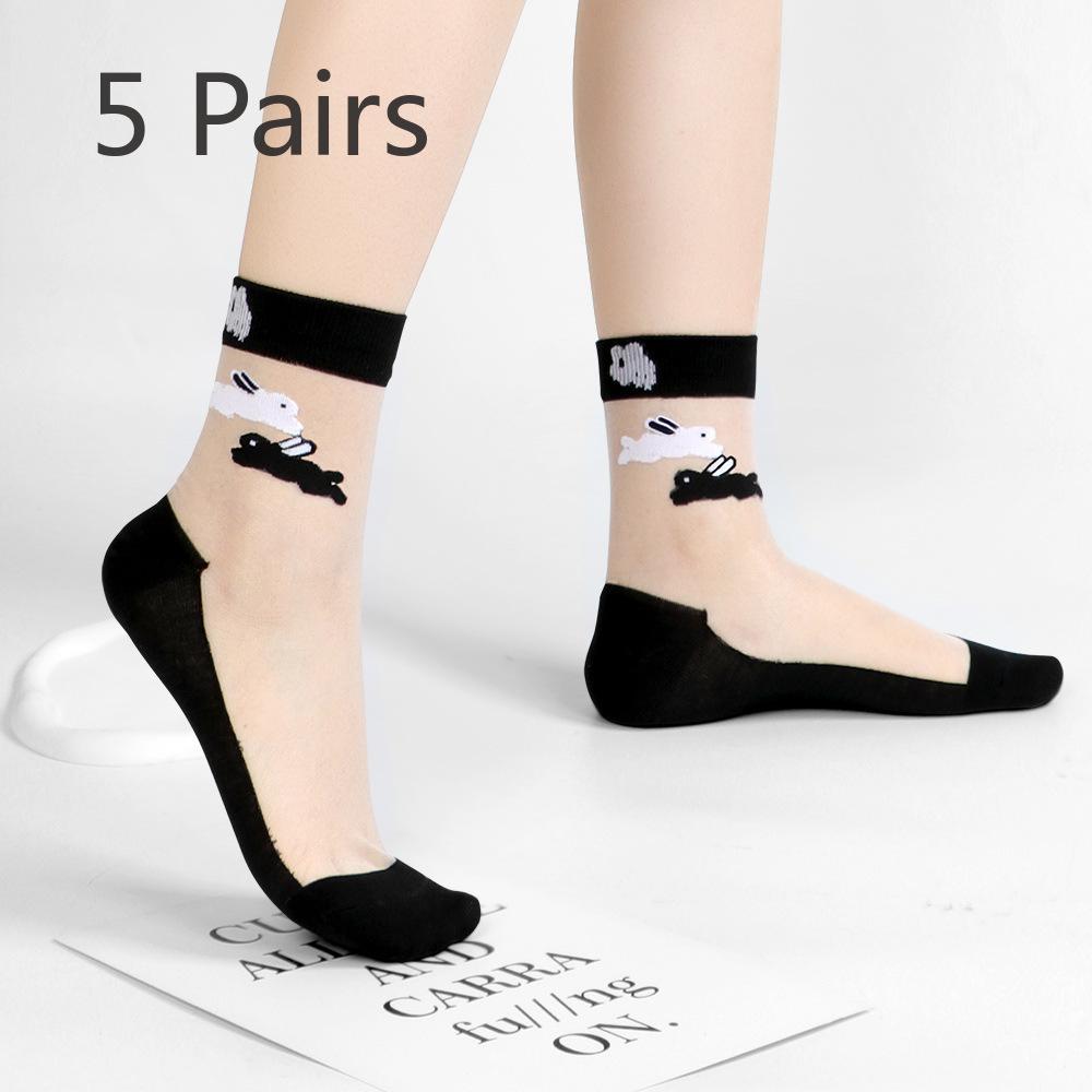 5 Paar Damen Neue Sommer Polka Dot Persönlichkeit Atmungsaktiv Schweißabsorbierend Glasseide Socken