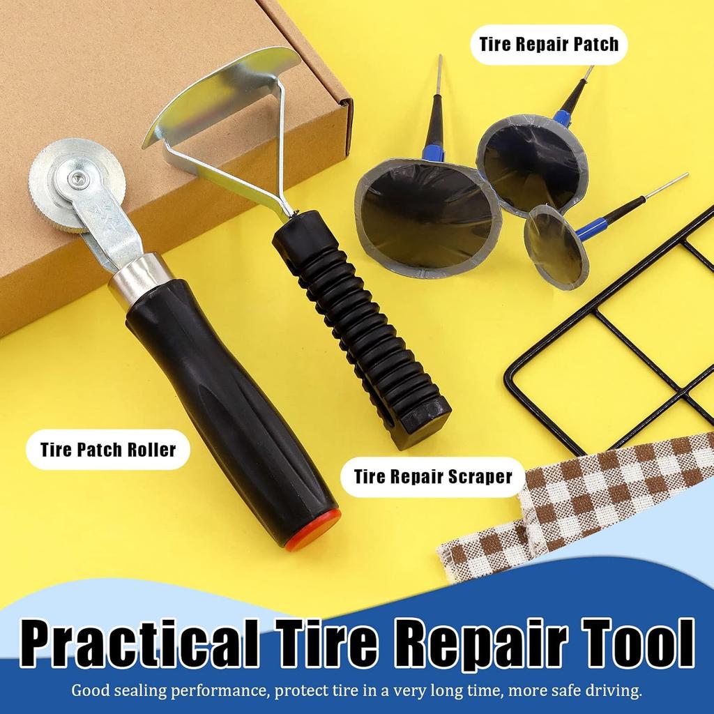 Glarks 26Pcs Tire Repair Patch Tool Kit Including 1Pc Tire Patch Roller, 1Pc Tire Inner Liner Scraper and 24Pcs 4mm/6mm/9mm Tire Repair Patch Plug