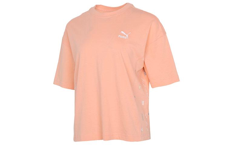 PUMA T Shirts Women s Apricot Red Crew Neck Moderate Straight Fit 531284-26 S