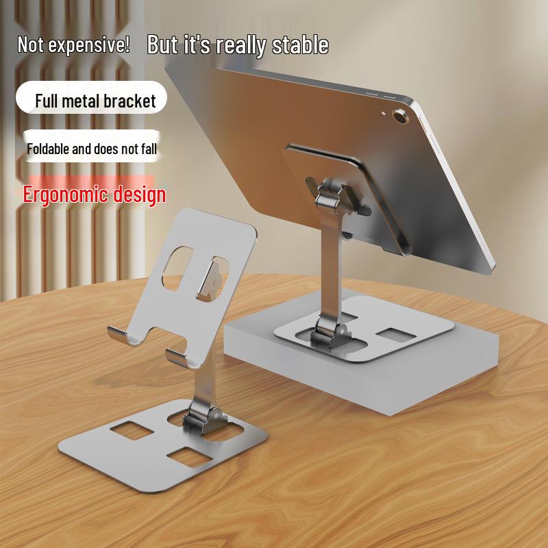 Foldable Metal Phone & Tablet Stand for Desktop Live Streaming and Overhead Shots, 360° Rotating, Perfect Gift.