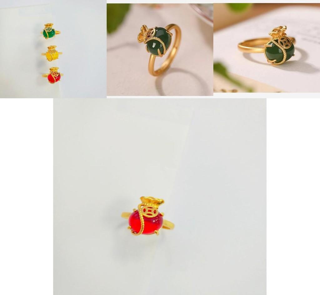 Fashionable Vietnamese Coin Pouch Ring Delightful Gold Plated Brass Ring With Adjustable Fit