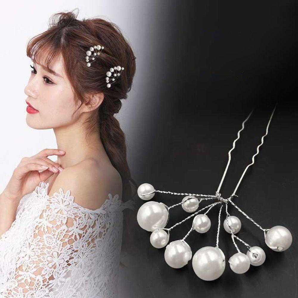 Metal Bridal Hairpin U-shaped Rhinestone Hair Clip Elegant Crystal Flower Hair Fork  Wedding