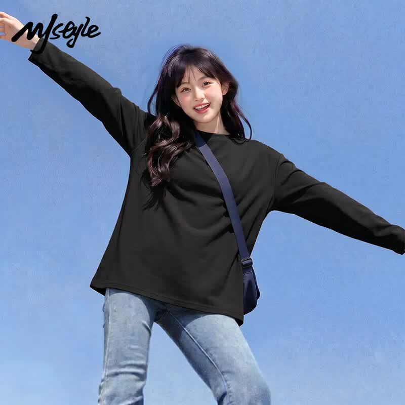 MJ STYLE Women s Pure Cotton Long Sleeve Round Neck T-Shirt 2XL чёрный