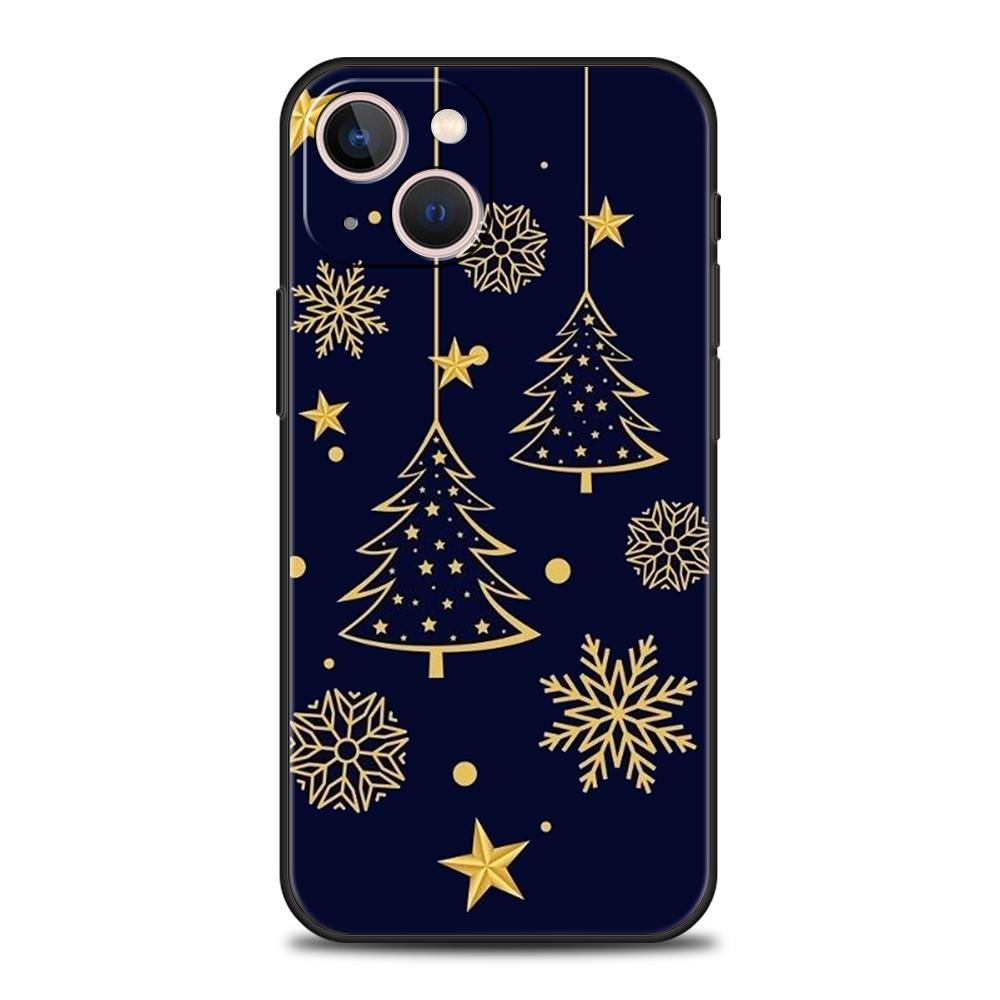 Luxury TPU Soft Phone Case For iPhone 16 11 15 14 Pro MAX 12 13 7 8 Plus X XR XS SE 2022 Black Cover Merry Christmas Tree