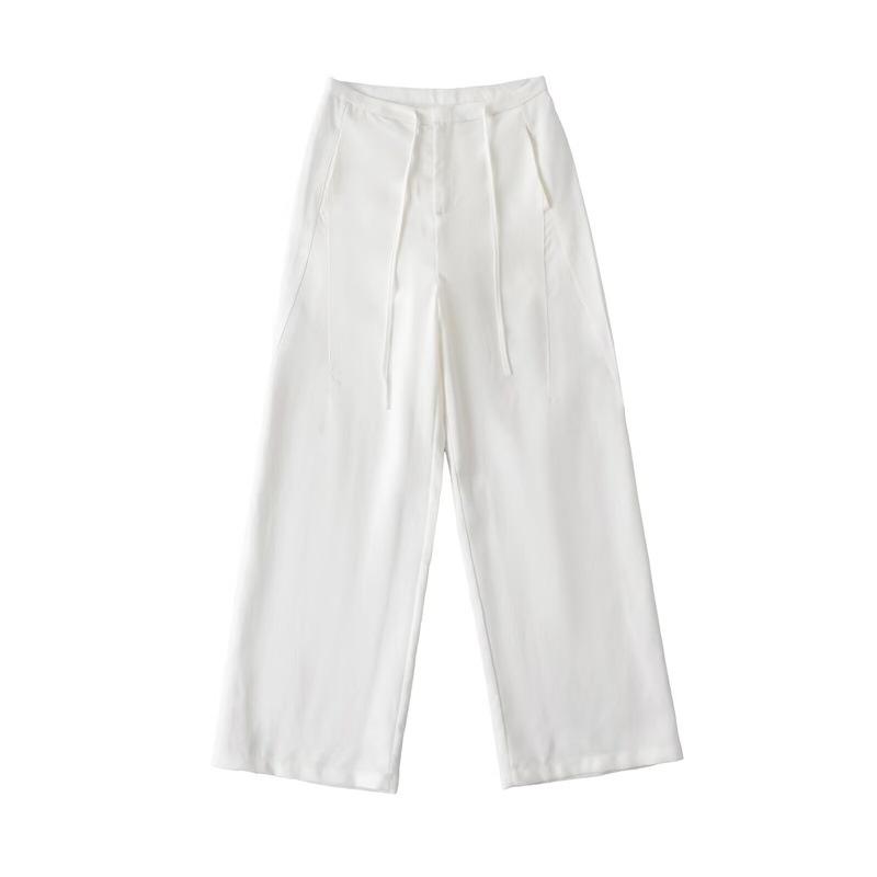 Retro White Linen Wide-Leg Women s Pants | Summer Comfort & Versatile Casual Style Large