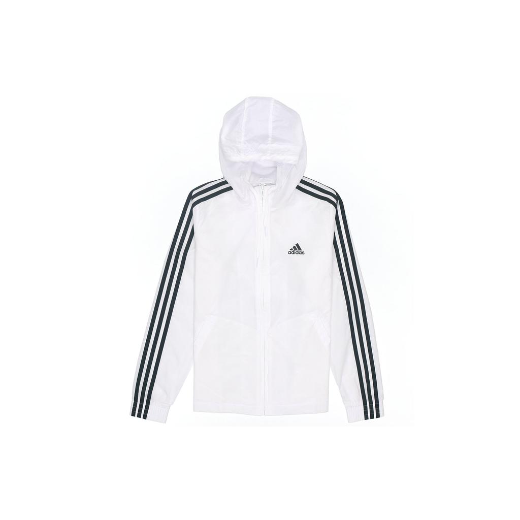 adidas Women's White 3-Stripes Hooded Windbreaker Jacket H10243