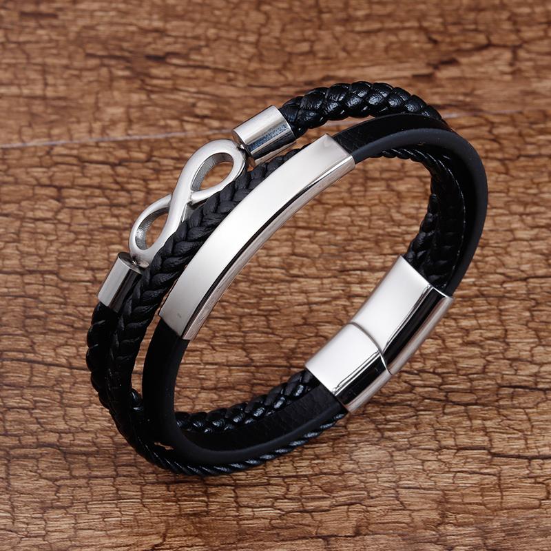 Stainless Steel Leather Bracelet Infinity Logo Special Popular Pattern Men's Bracelet DIY Valentine's Day Handsome Gift